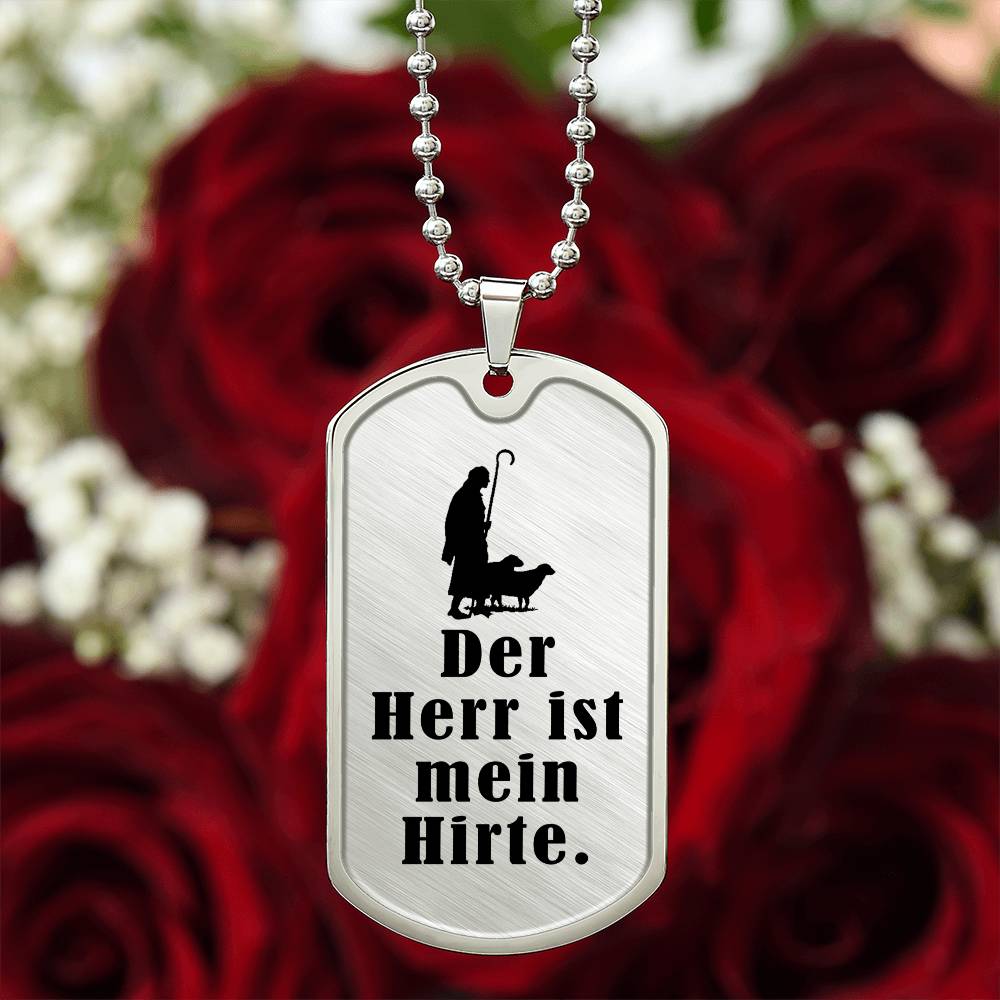 Lord's My Shephard Psalm 23 German Premium Stainless Steel or 18k Gold Dog Tag Necklace with 24" Chain