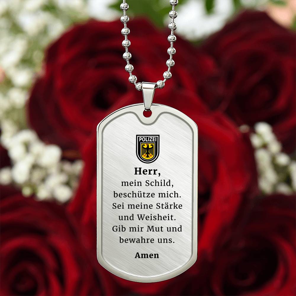 Polizeibeamter German Police Officer Prayer Premium Stainless Steel or 18k Gold Dog Tag Necklace with 24" Chain