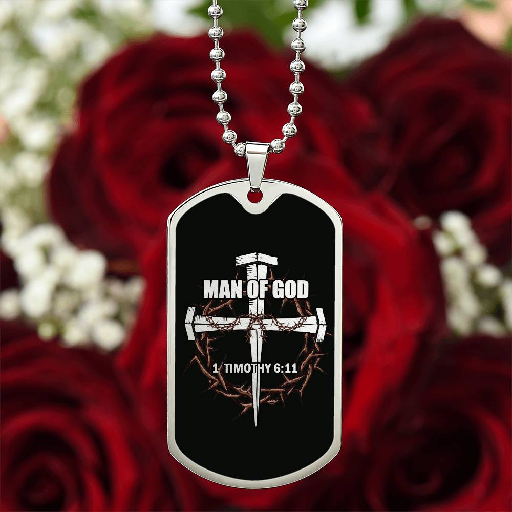 Man of God Cross Timothy Necklace Dog Tag Stainless Steel or 18k Gold w 24" Chain-Express Your Love Gifts