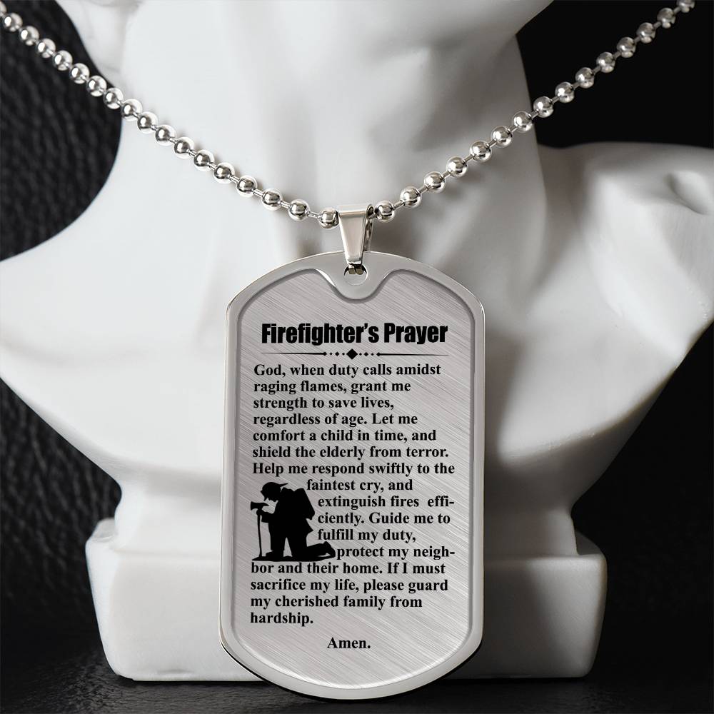 Firefighter's Prayer Dogtag Necklace Dog Tag Stainless Steel or 18k Gold w 24" Chain-Express Your Love Gifts