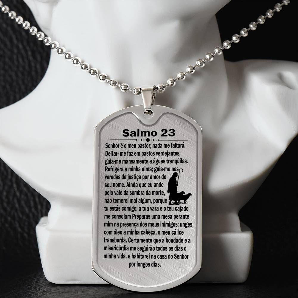 Psalm 23 Portuguese Salmo 23 Necklace Dog Tag Stainless Steel or 18k Gold w 24" Chain-Express Your Love Gifts