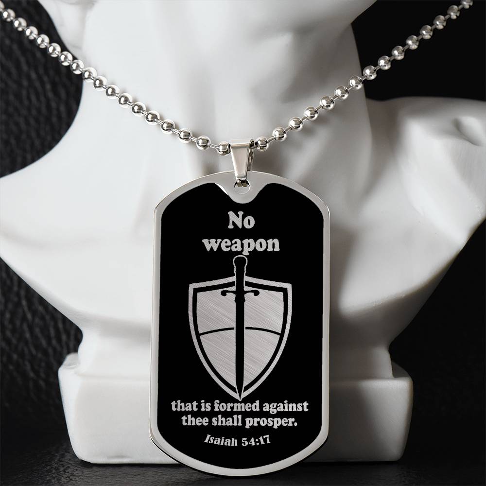 Isaiah 54:17 No Weapon Necklace Dog Tag Stainless Steel or 18k Gold w 24" Chain-Express Your Love Gifts