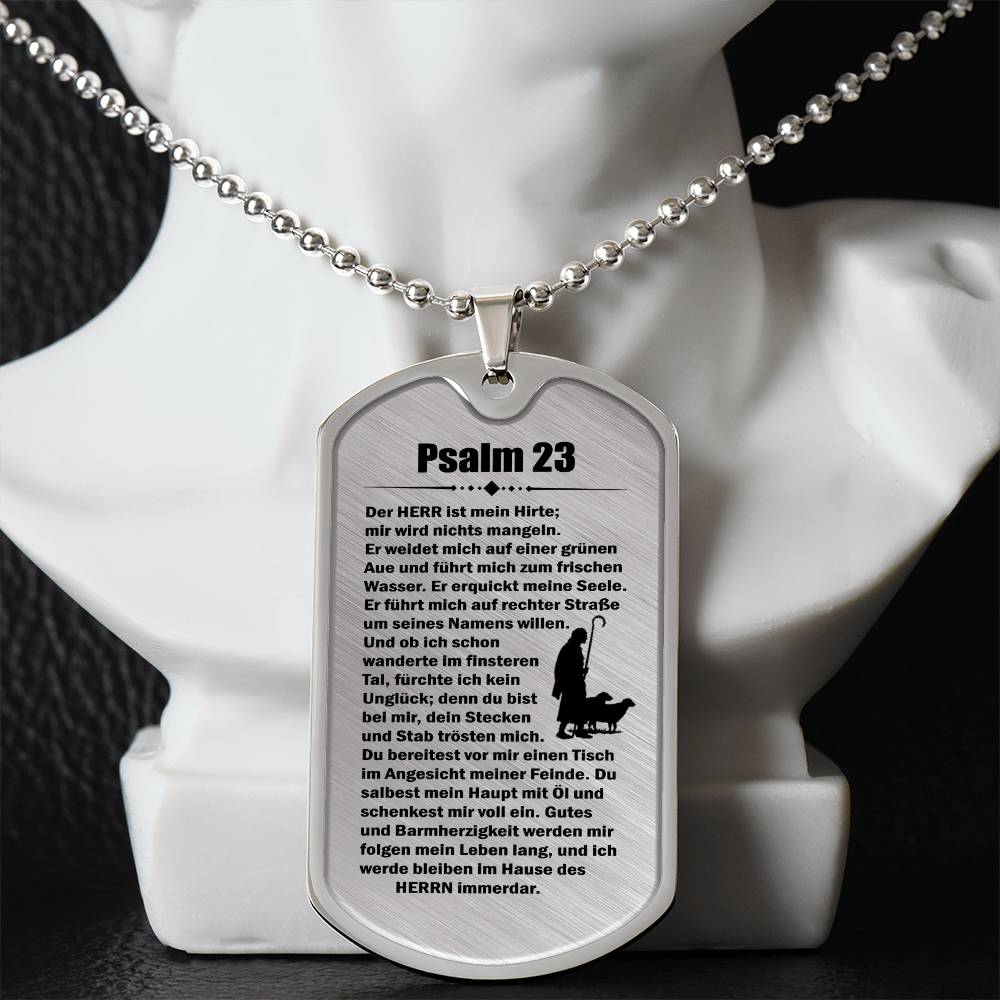 Psalm 23 German Necklace Dog Tag Stainless Steel or 18k Gold w 24" Chain-Express Your Love Gifts