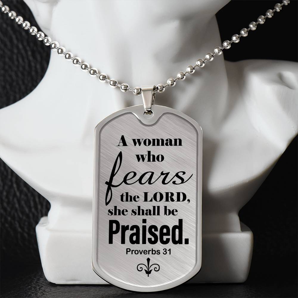 Proverbs 31 Woman of God Necklace Dog Tag Stainless Steel or 18k Gold w 24" Chain-Express Your Love Gifts