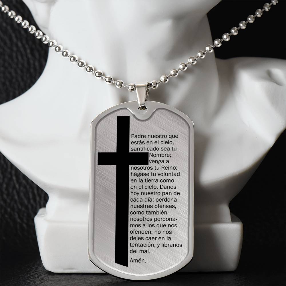 Lords Prayer Spanish Padre Nuestro Necklace Dog Tag Stainless Steel or 18k Gold w 24" Chain-Express Your Love Gifts