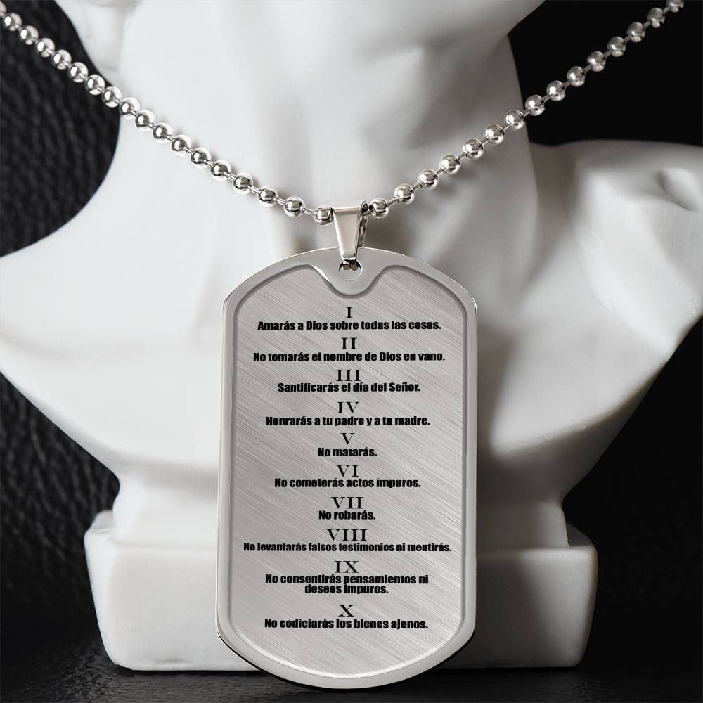 Ten Commandments Spanish Diez Mandamientos Necklace Dog Tag Stainless Steel or 18k Gold w 24" Chain-Express Your Love Gifts