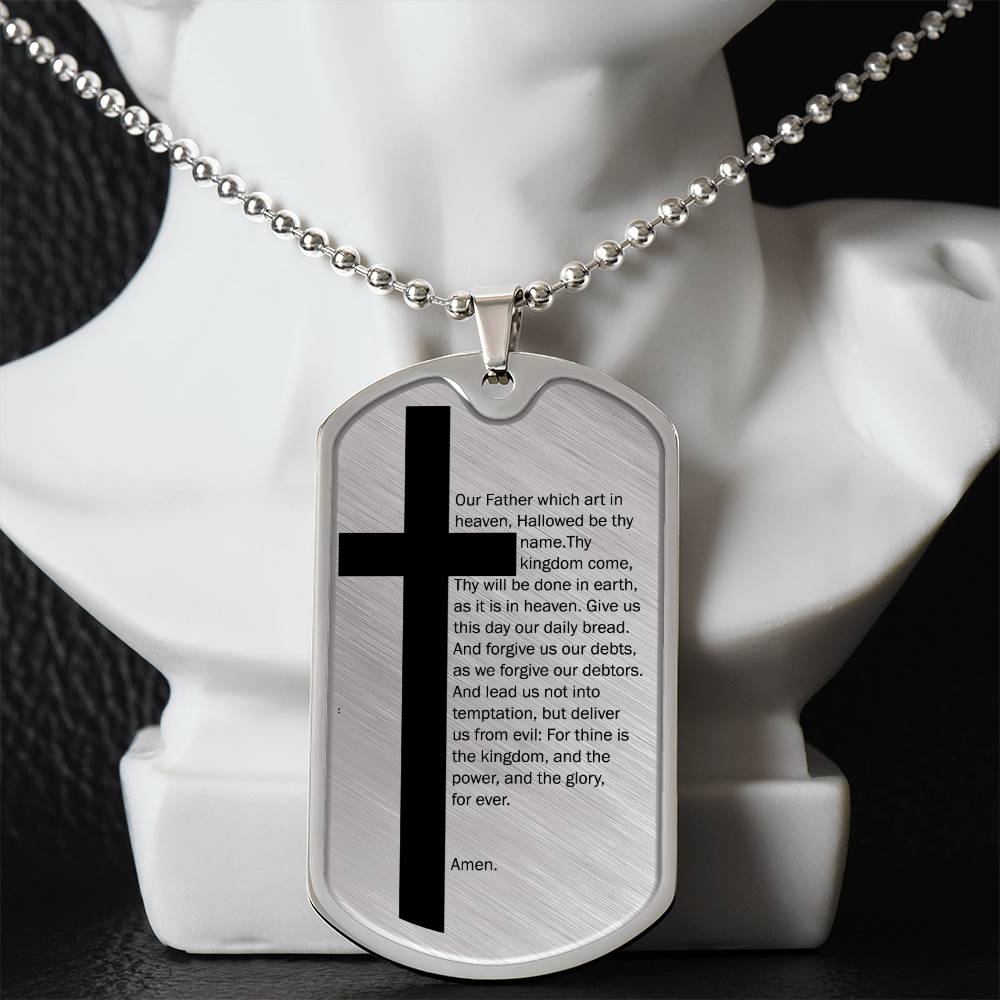 Lord's Prayer Necklace Dog Tag Stainless Steel or 18k Gold w 24" Chain-Express Your Love Gifts