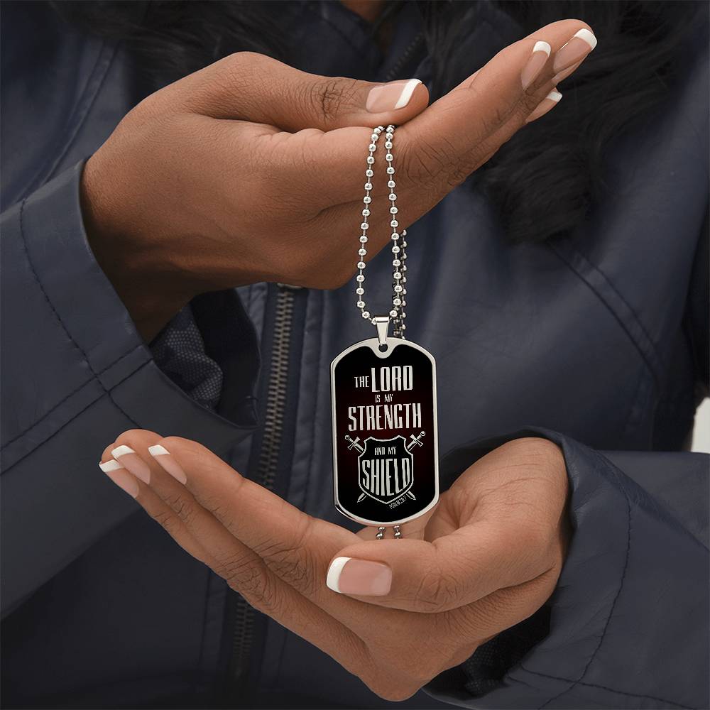 Lord Is My Strength Premium Stainless Steel or 18k Gold Dog Tag Necklace with 24" Chain