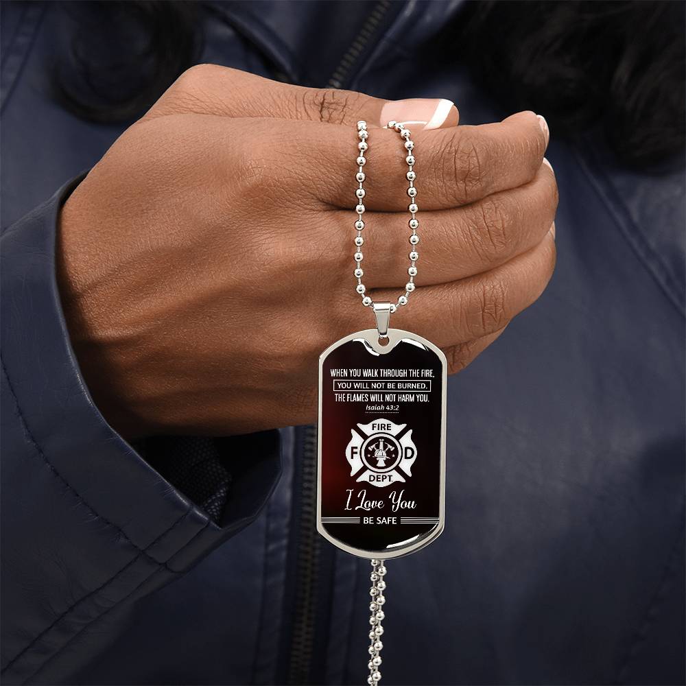 When You Walk Through Premium Stainless Steel or 18k Gold Dog Tag Necklace with 24" Chain