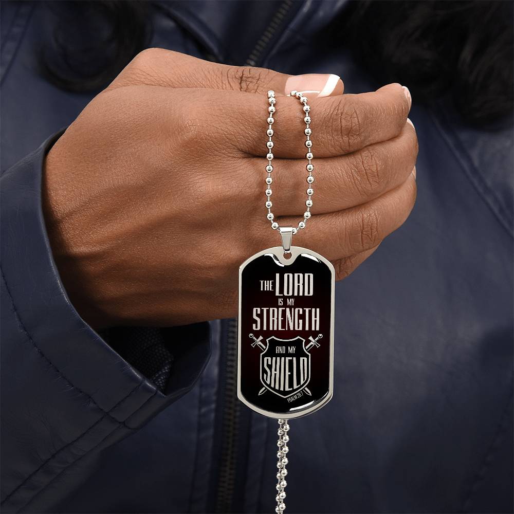 Lord Is My Strength Premium Stainless Steel or 18k Gold Dog Tag Necklace with 24" Chain