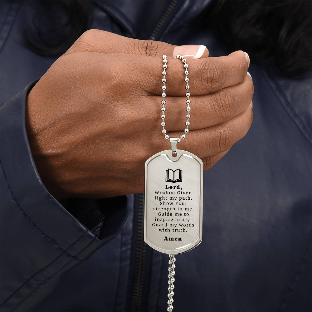 Teacher's Prayer Necklace Stainless Steel or 18k Gold Dog Tag 24" Chain-Express Your Love Gifts
