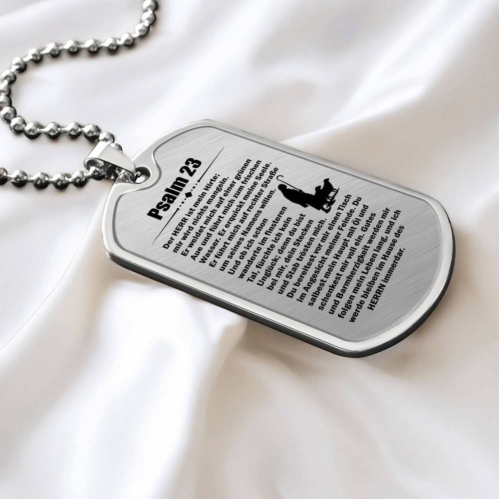 Psalm 23 German Necklace Dog Tag Stainless Steel or 18k Gold w 24" Chain-Express Your Love Gifts
