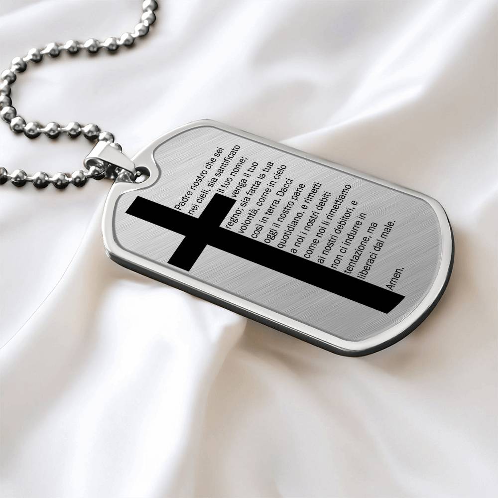 Lord's Prayer Italian Padre Nostro Necklace Dog Tag Stainless Steel or 18k Gold w 24" Chain-Express Your Love Gifts