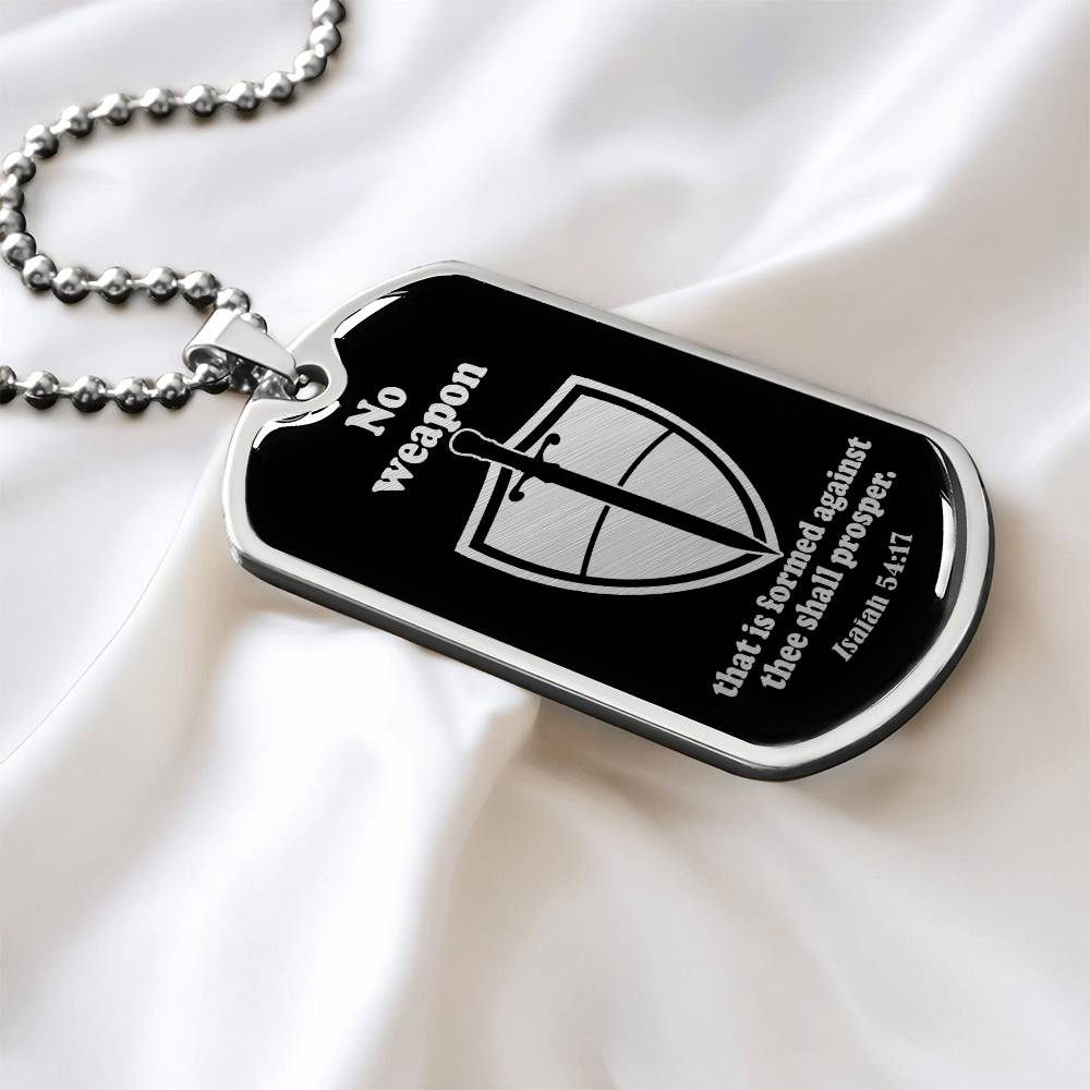 Isaiah 54:17 No Weapon Necklace Dog Tag Stainless Steel or 18k Gold w 24" Chain-Express Your Love Gifts