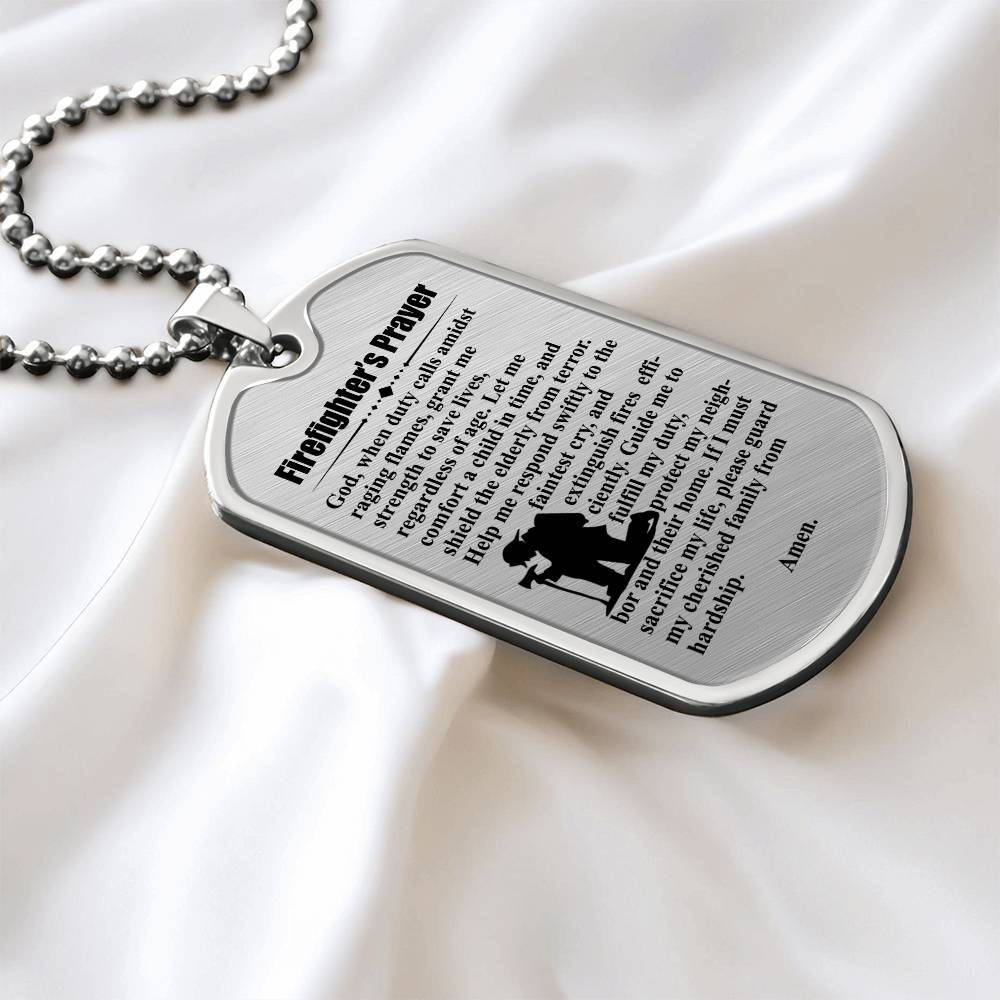 Firefighter's Prayer Dogtag Necklace Dog Tag Stainless Steel or 18k Gold w 24" Chain-Express Your Love Gifts