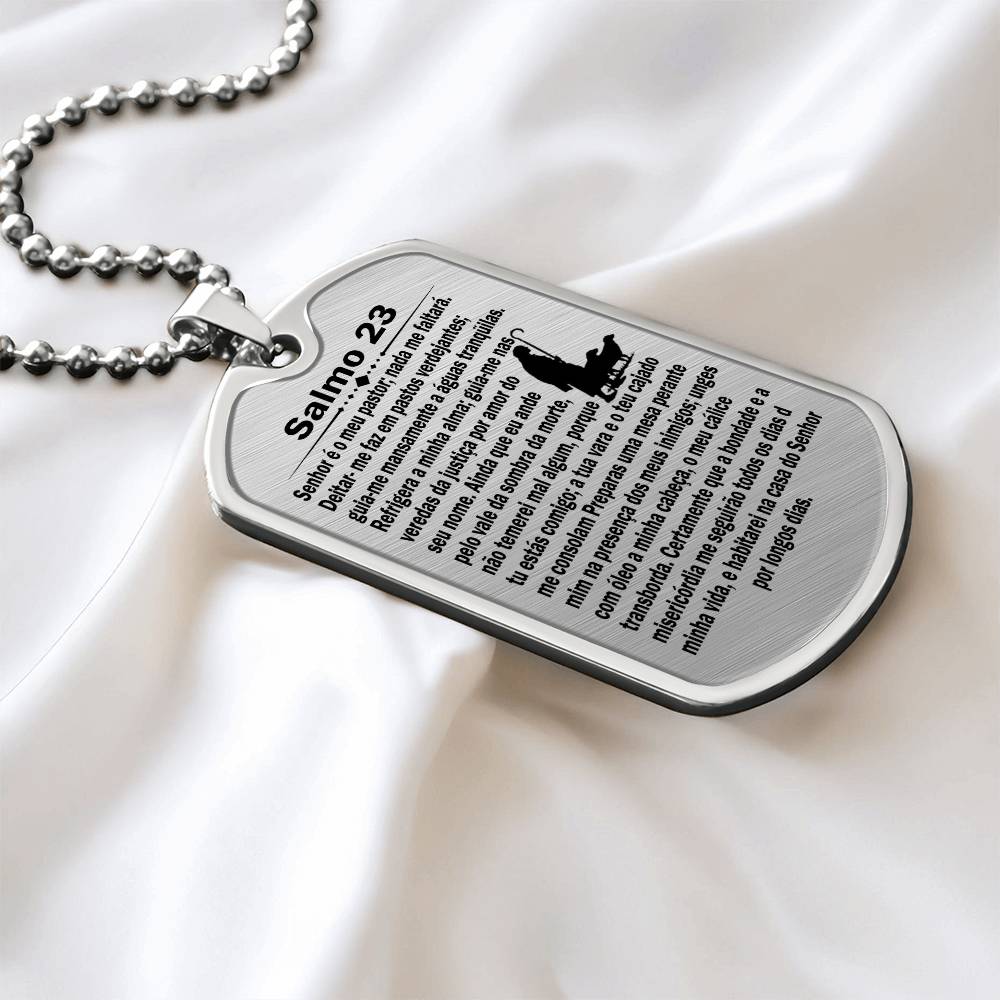Psalm 23 Portuguese Salmo 23 Necklace Dog Tag Stainless Steel or 18k Gold w 24" Chain-Express Your Love Gifts