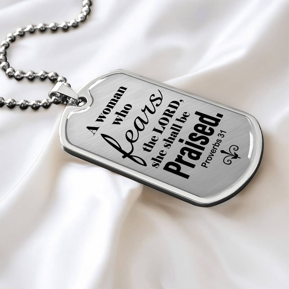 Proverbs 31 Woman of God Necklace Dog Tag Stainless Steel or 18k Gold w 24" Chain-Express Your Love Gifts