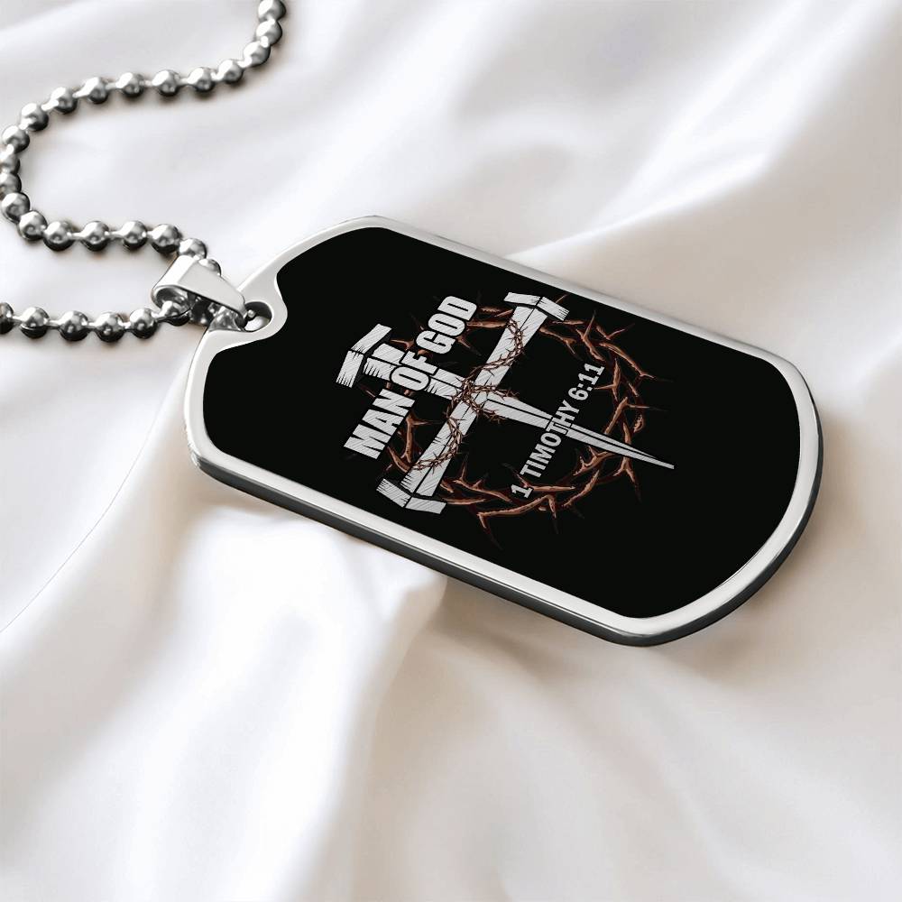 Man of God Cross Timothy Necklace Dog Tag Stainless Steel or 18k Gold w 24" Chain-Express Your Love Gifts