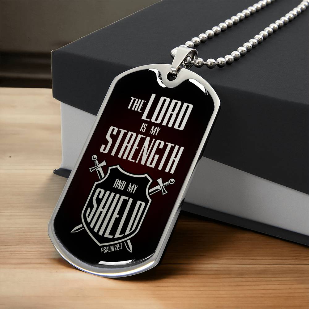 Lord Is My Strength Premium Stainless Steel or 18k Gold Dog Tag Necklace with 24" Chain