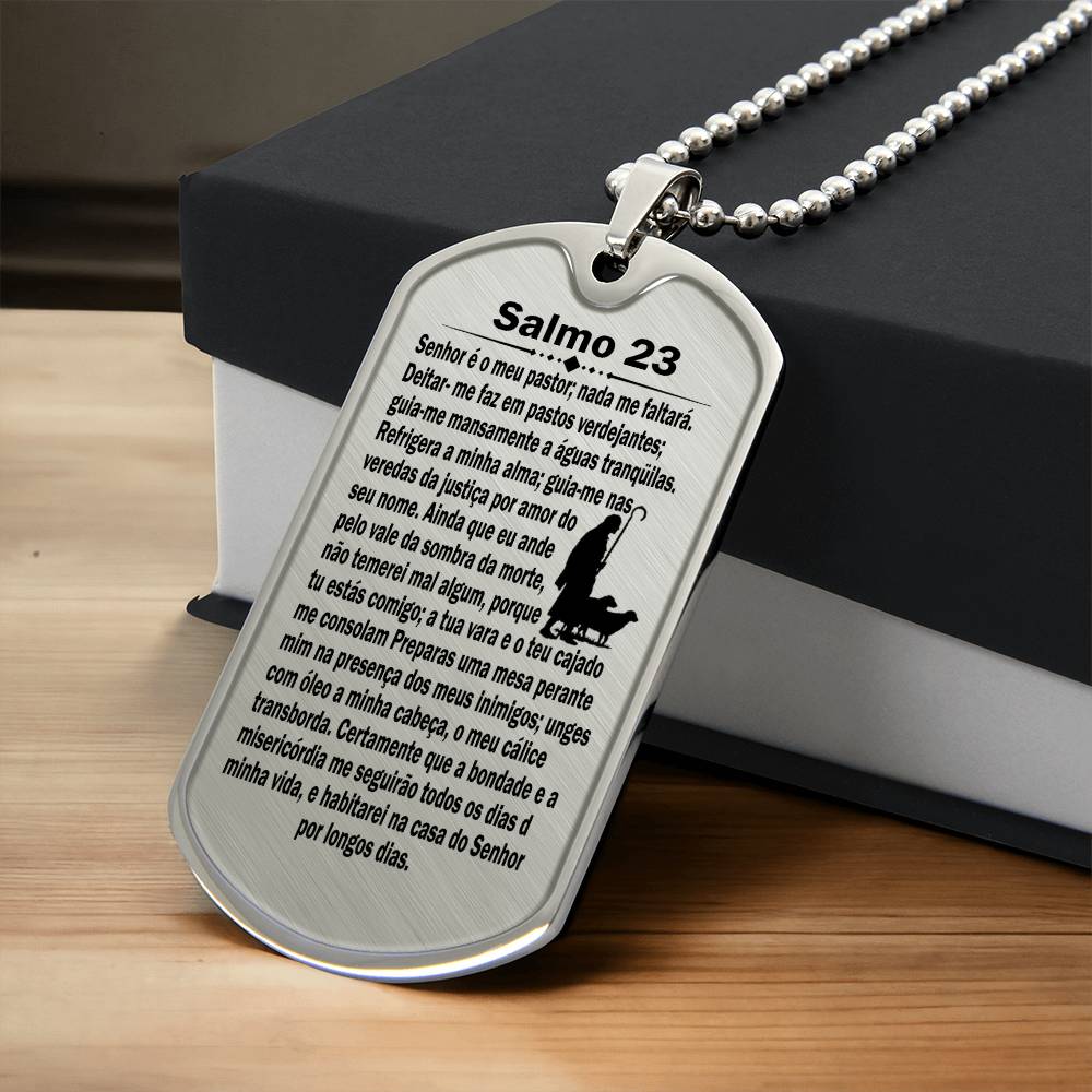 Psalm 23 Portuguese Salmo 23 Necklace Dog Tag Stainless Steel or 18k Gold w 24" Chain-Express Your Love Gifts