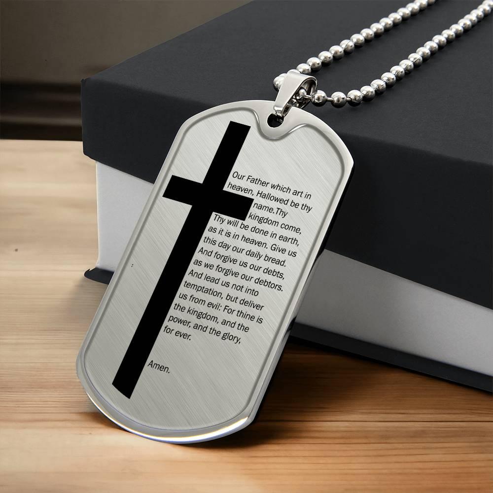 Lord's Prayer Necklace Dog Tag Stainless Steel or 18k Gold w 24" Chain-Express Your Love Gifts