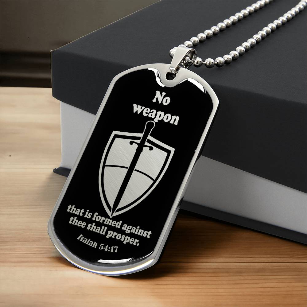 Isaiah 54:17 No Weapon Necklace Dog Tag Stainless Steel or 18k Gold w 24" Chain-Express Your Love Gifts