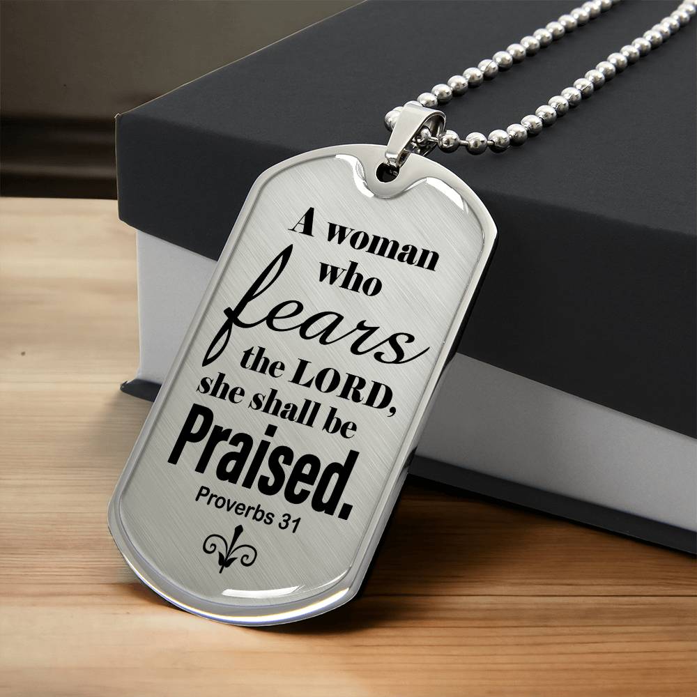 Proverbs 31 Woman of God Necklace Dog Tag Stainless Steel or 18k Gold w 24" Chain-Express Your Love Gifts