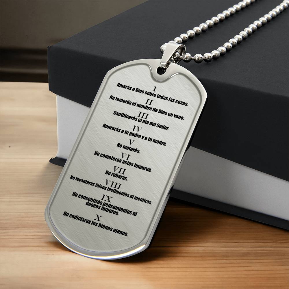 Ten Commandments Spanish Diez Mandamientos Necklace Dog Tag Stainless Steel or 18k Gold w 24" Chain-Express Your Love Gifts