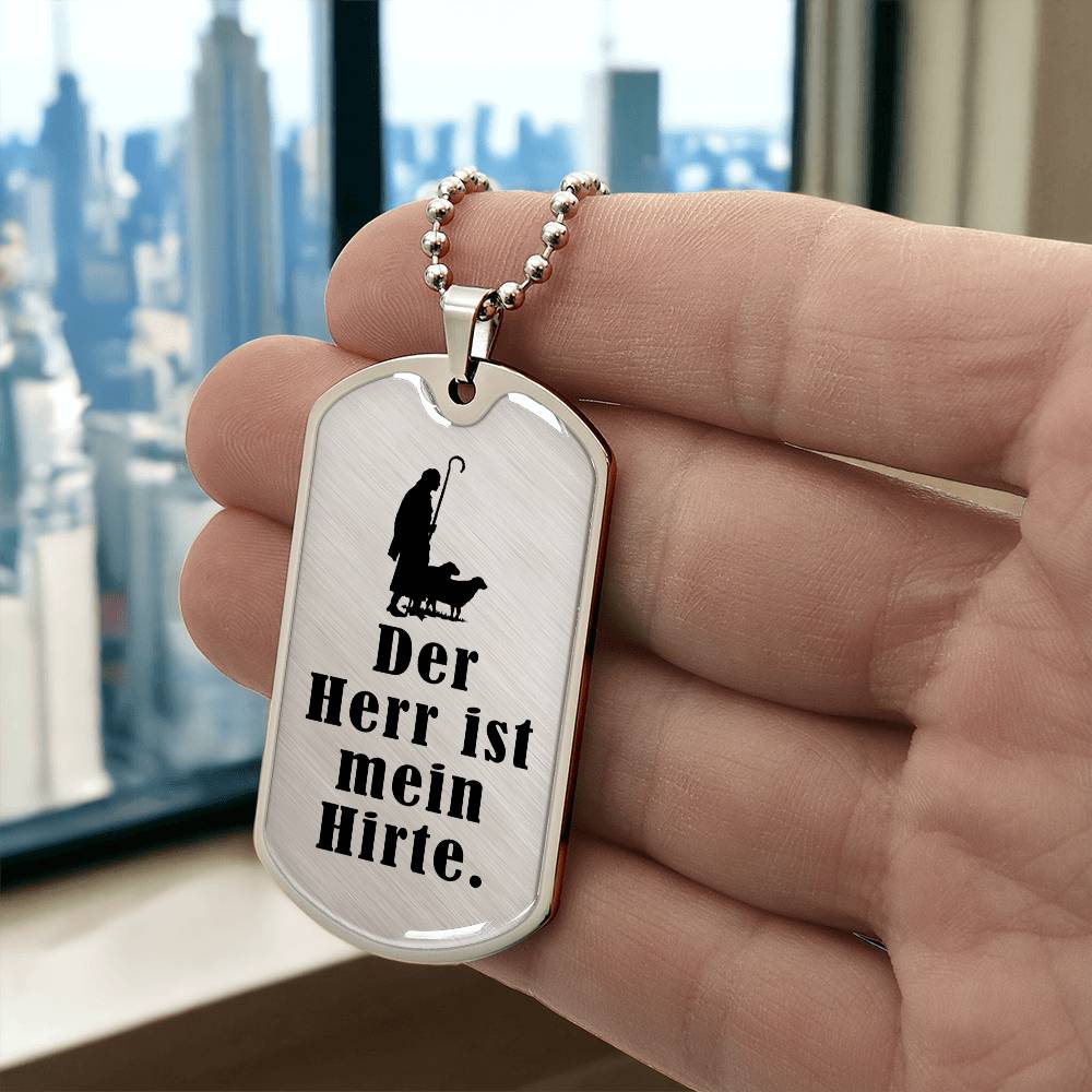 Lord's My Shephard Psalm 23 German Premium Stainless Steel or 18k Gold Dog Tag Necklace with 24" Chain