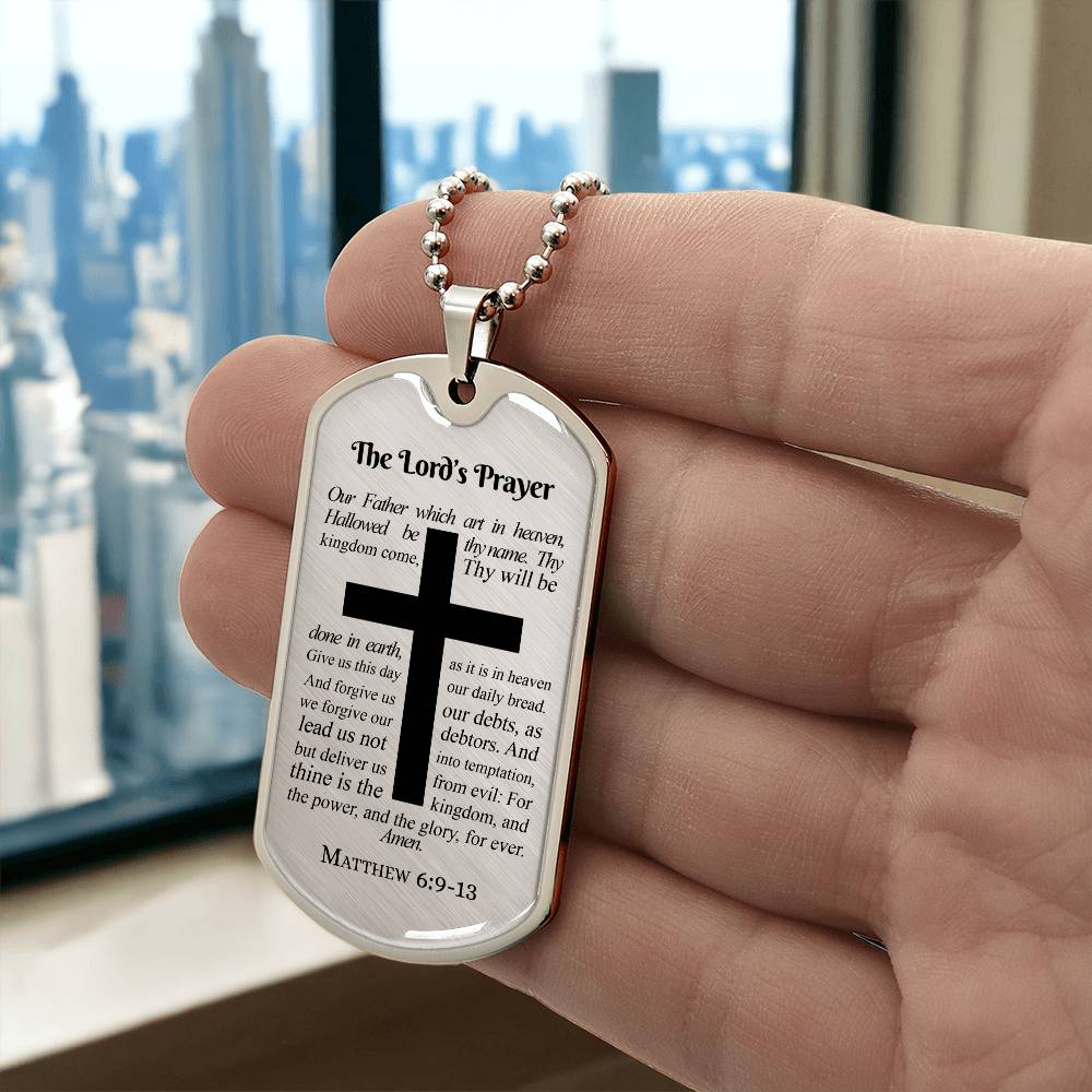 The Lord's Prayer Premium Stainless Steel or 18k Gold Dog Tag Necklace with 24" Chain