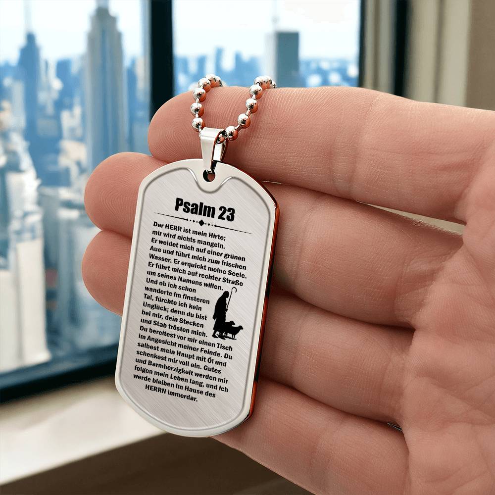 Psalm 23 German Necklace Dog Tag Stainless Steel or 18k Gold w 24" Chain-Express Your Love Gifts