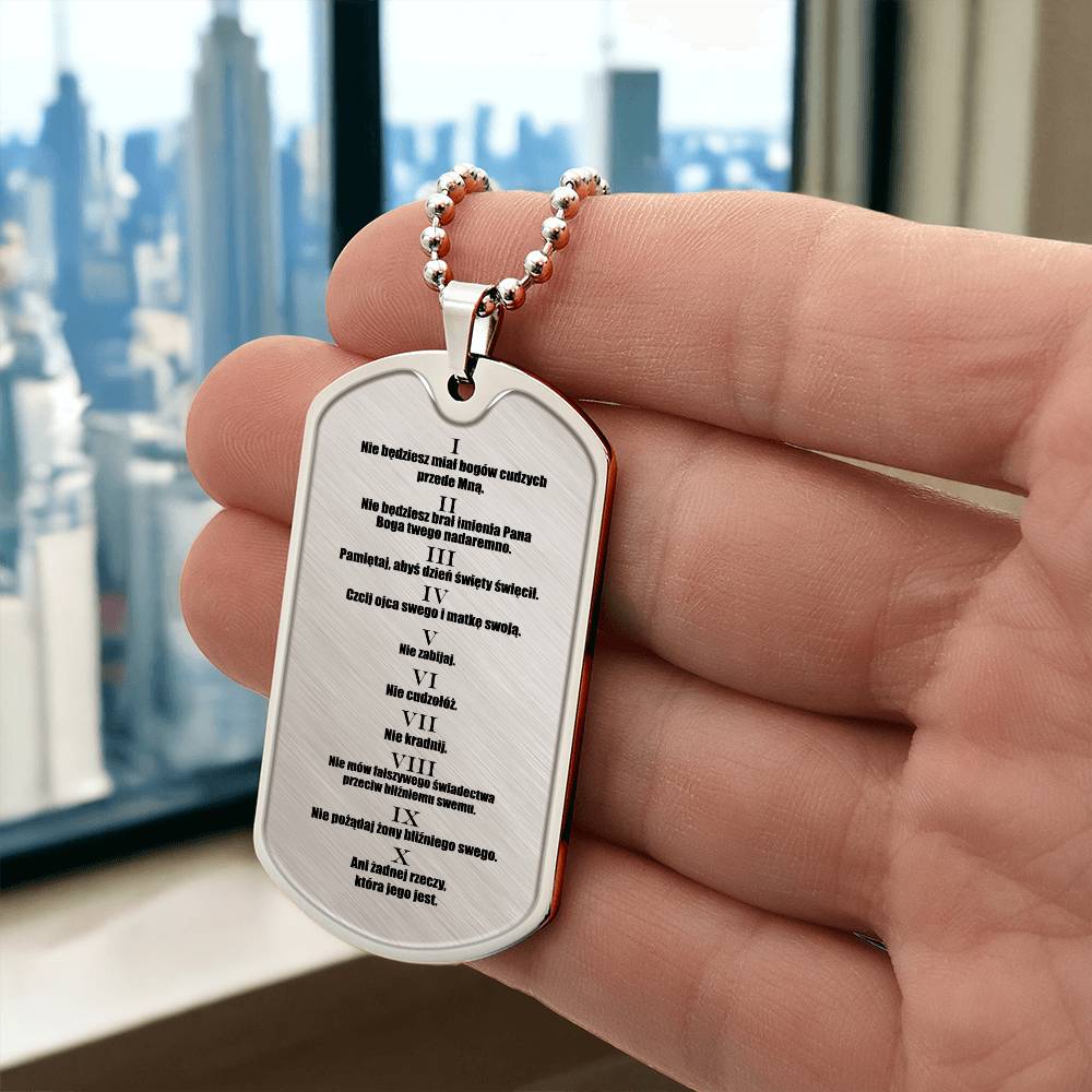Ten Commandments Polish Przykazań Bożych Necklace Dog Tag Stainless Steel or 18k Gold w 24" Chain-Express Your Love Gifts
