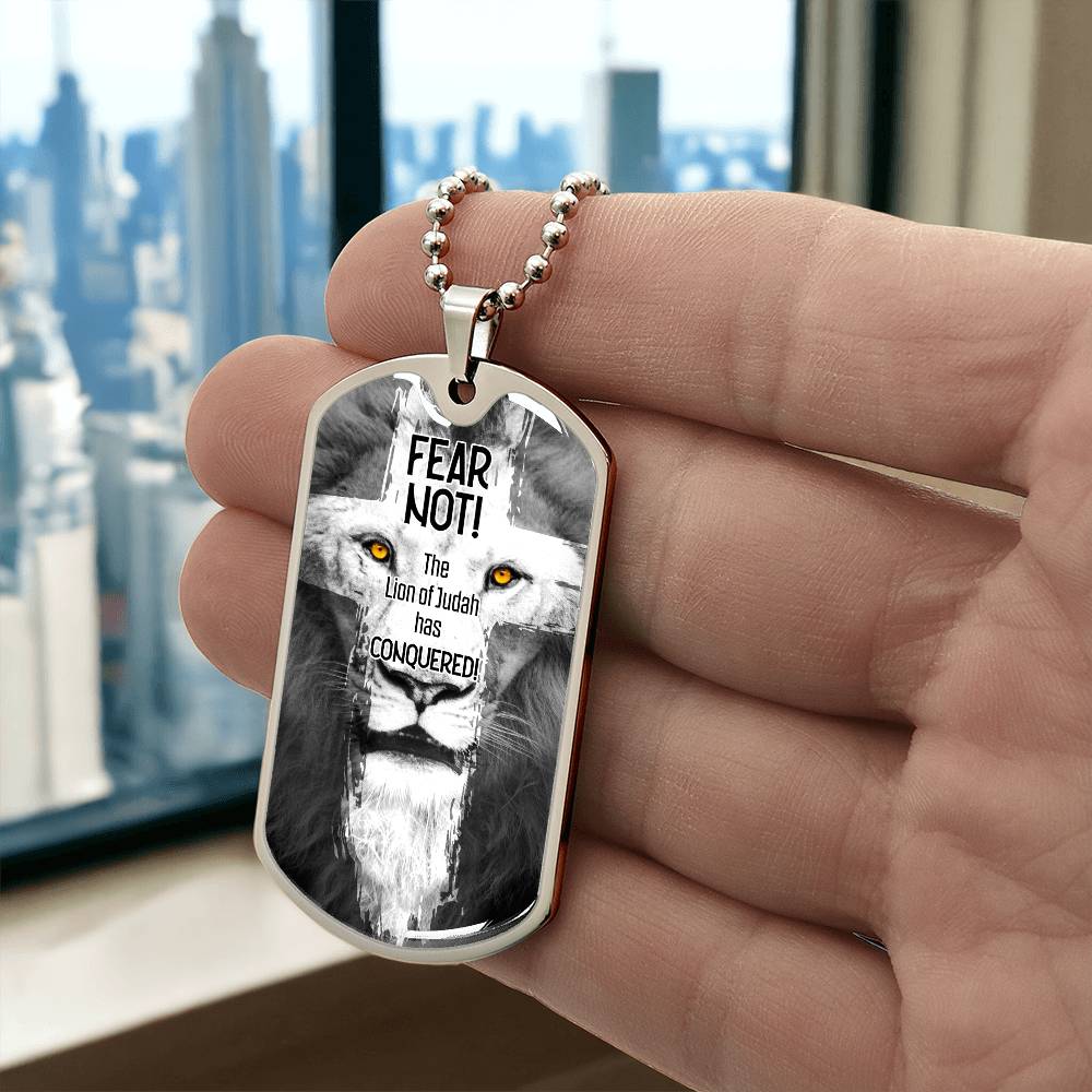 Lion Of Judah Premium Stainless Steel or 18k Gold Dog Tag Necklace with 24" Chain