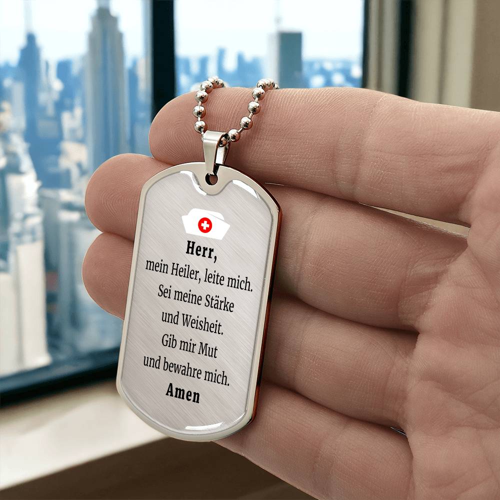 Krankenschwester Krankenpfleger Nurse Prayer Premium Stainless Steel or 18k Gold Dog Tag Necklace with 24" Chain