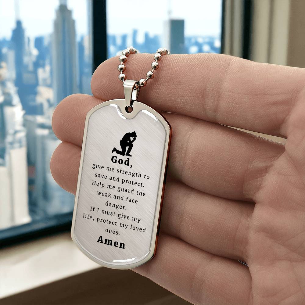 Police Officer's Prayer Premium Stainless Steel or 18k Gold Dog Tag Necklace with 24" Chain