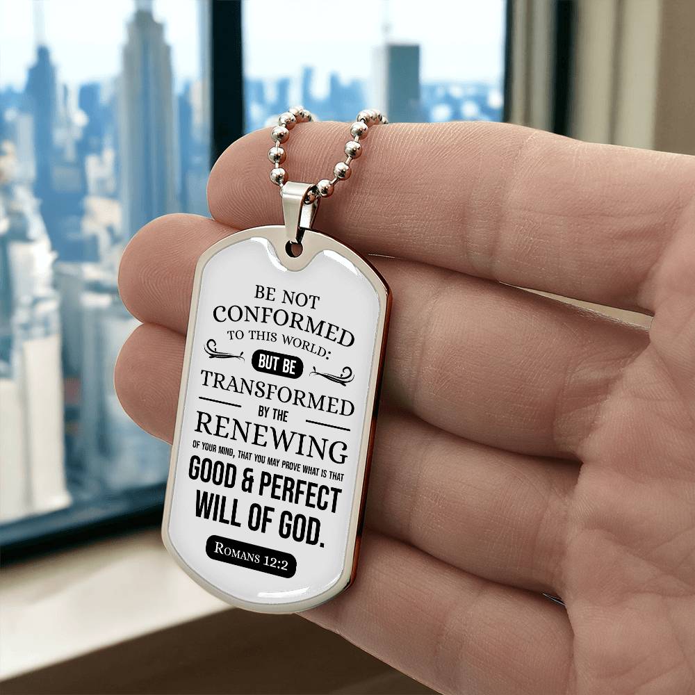 Good And Perfect Will Of God Stainless Steel or 18k Gold Dog Tag Necklace w 24" Chain