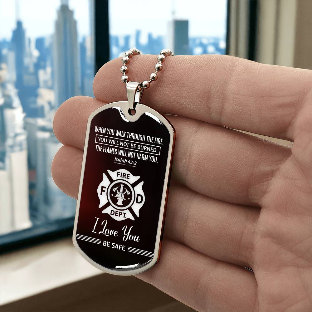 When You Walk Through Premium Stainless Steel or 18k Gold Dog Tag Necklace with 24" Chain