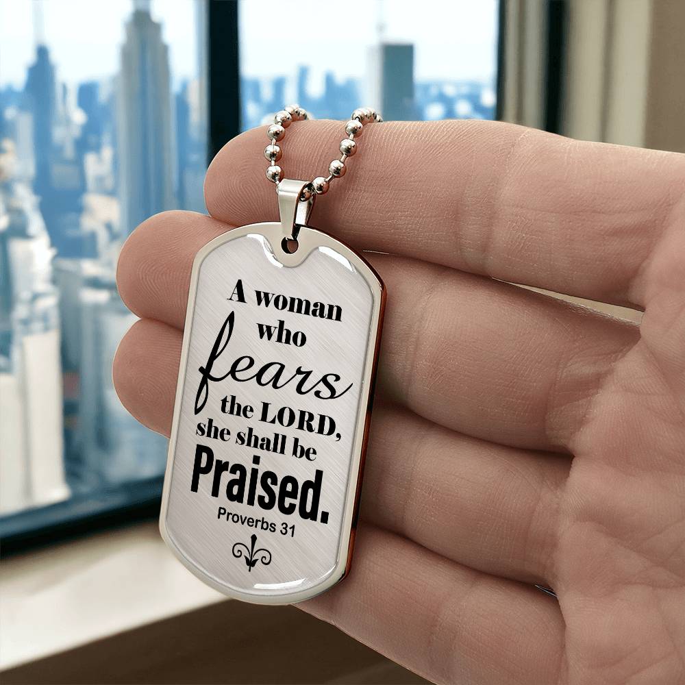 Proverbs 31 Woman of God Necklace Dog Tag Stainless Steel or 18k Gold w 24" Chain-Express Your Love Gifts