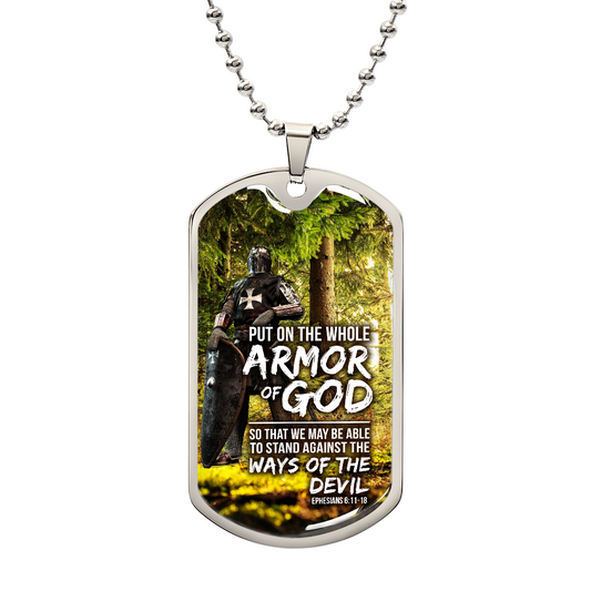 Whole Armor of God Christian Faith Ephesians Necklace Stainless Steel or 18k Gold Dog Tag w 24" Chain