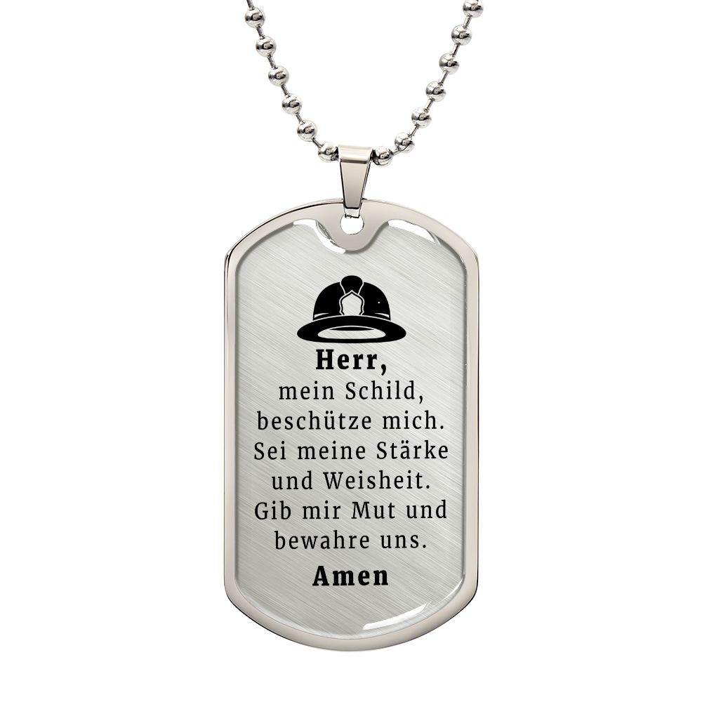 Feuerwehrmann German Firefighter Prayer Premium Stainless Steel or 18k Gold Dog Tag Necklace with 24" Chain