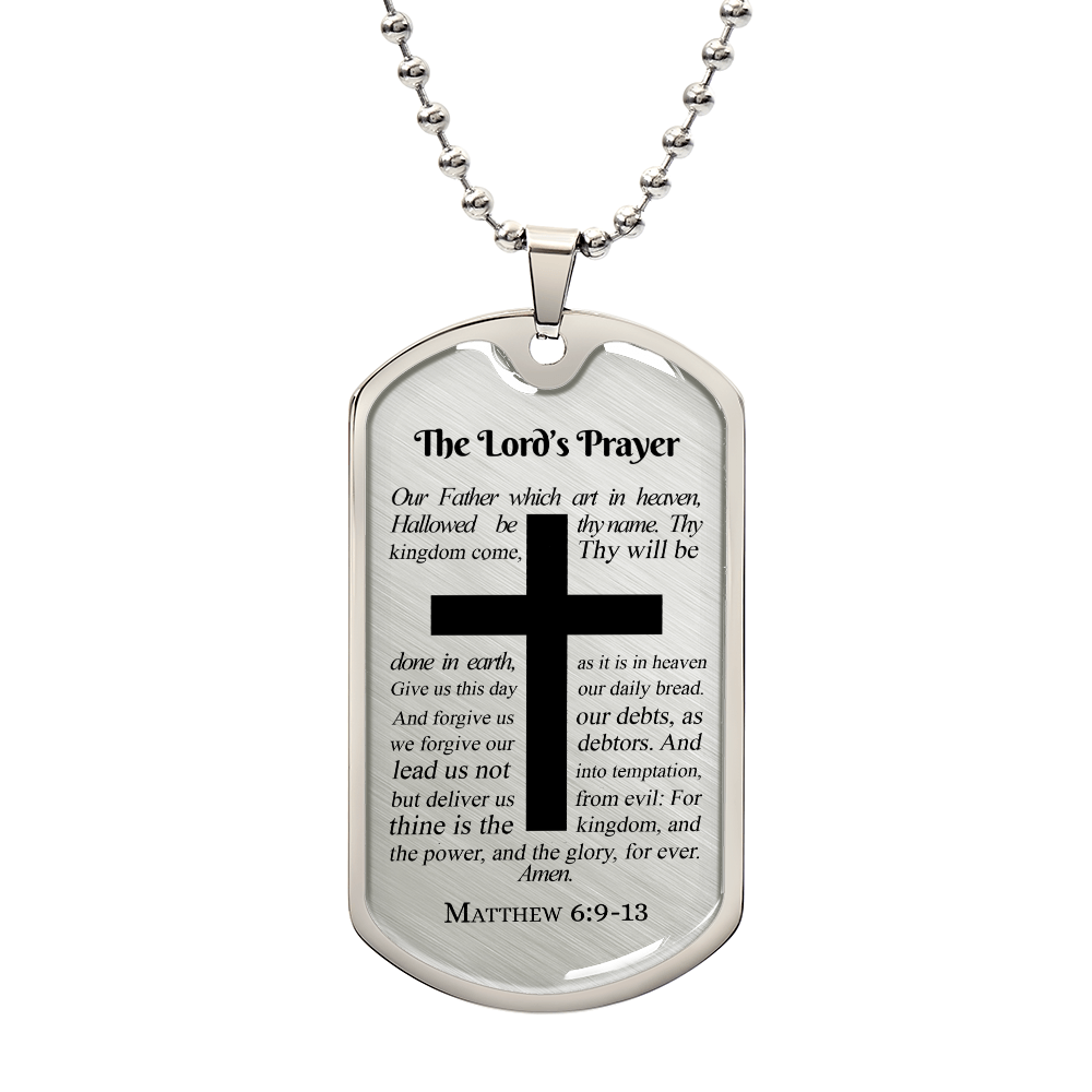 The Lord's Prayer Premium Stainless Steel or 18k Gold Dog Tag Necklace with 24" Chain