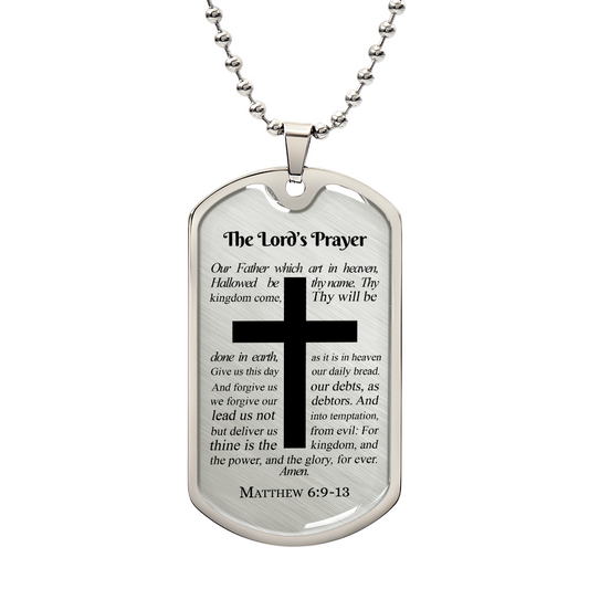 The Lord's Prayer Premium Stainless Steel or 18k Gold Dog Tag Necklace with 24" Chain
