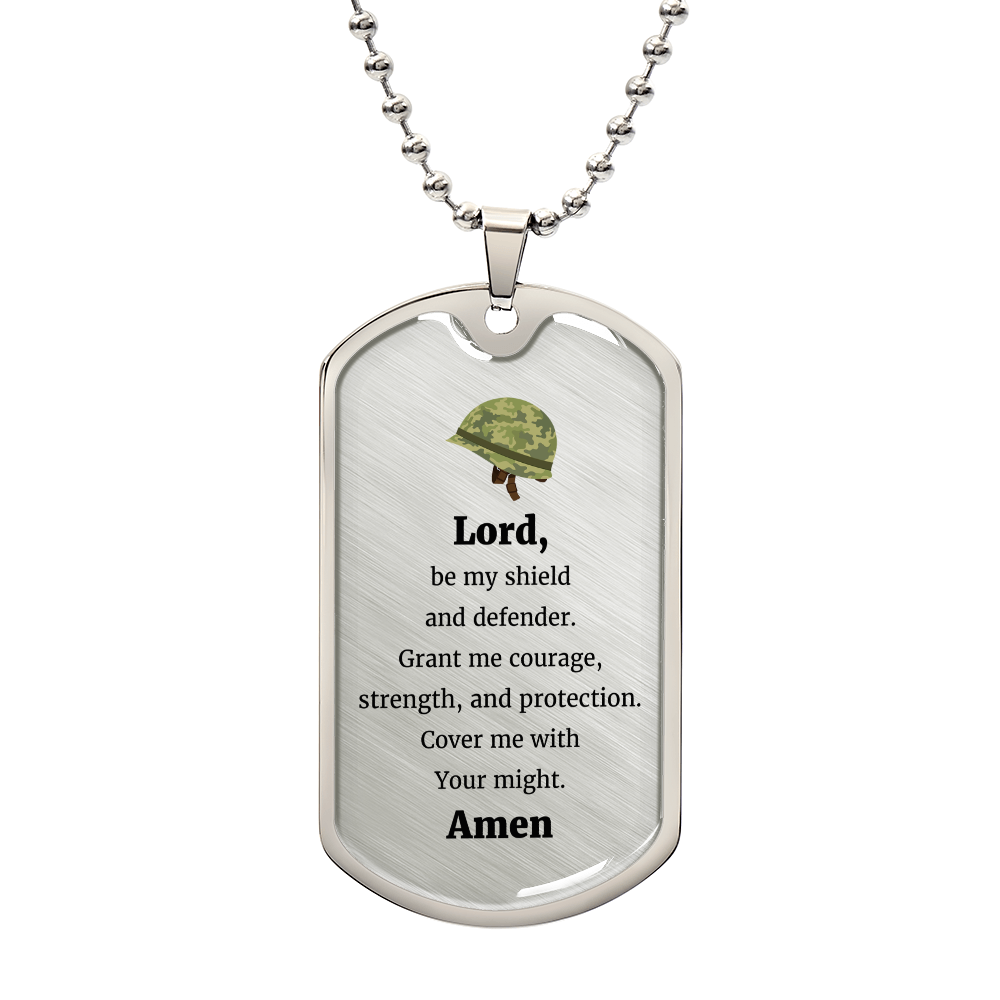 Soldier's Prayer Premium Stainless Steel or 18k Gold Dog Tag Necklace with 24" Chain