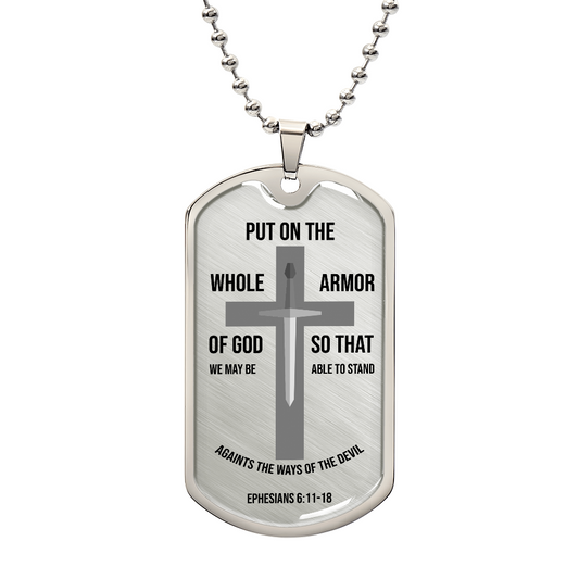 Whole Armor of God Christian Verse Gift Necklace Stainless Steel or 18k Gold Dog Tag w 24" Chain