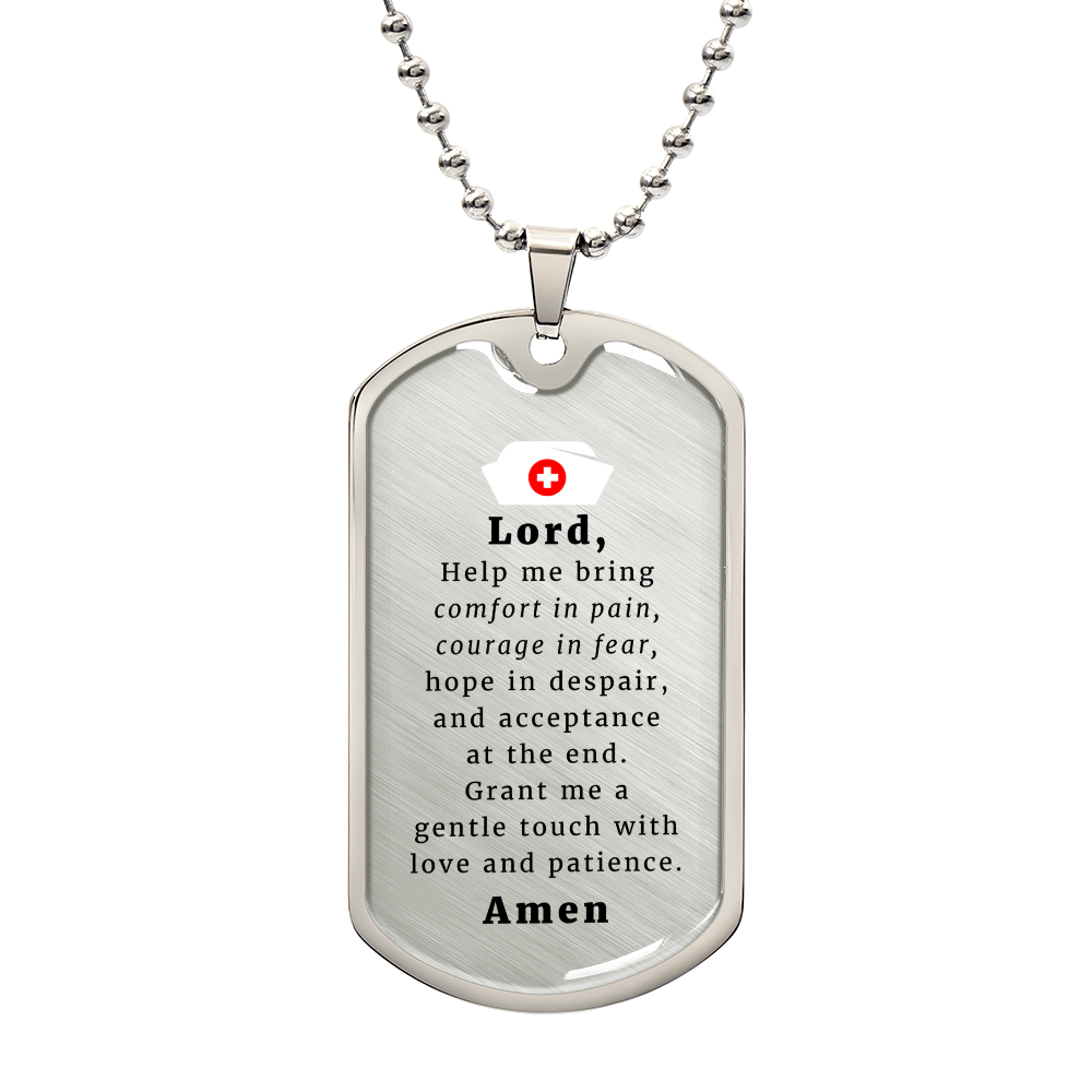 Nurse's Prayer Premium Stainless Steel or 18k Gold Dog Tag Necklace with 24" Chain