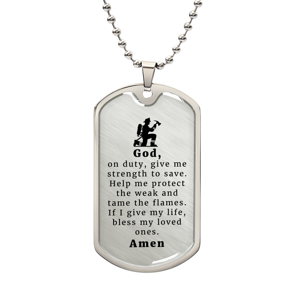 Firefighter's Prayer Premium Stainless Steel or 18k Gold Dog Tag Necklace with 24" Chain