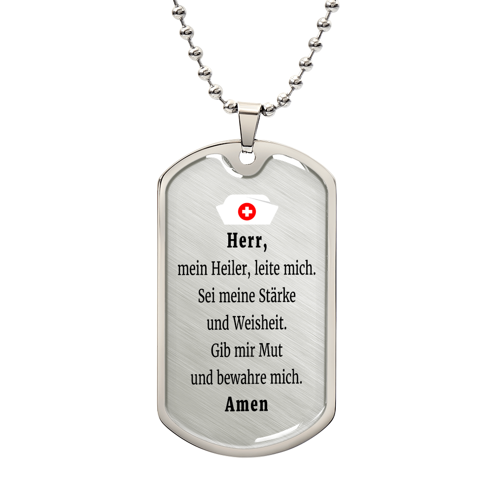Krankenschwester Krankenpfleger Nurse Prayer Premium Stainless Steel or 18k Gold Dog Tag Necklace with 24" Chain