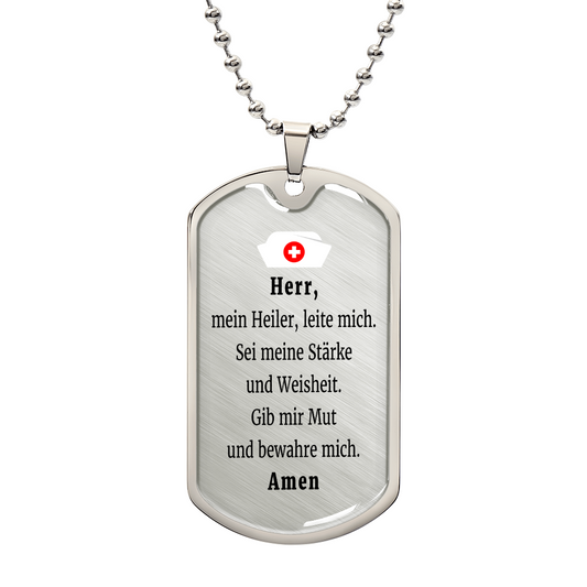 Krankenschwester Krankenpfleger Nurse Prayer Premium Stainless Steel or 18k Gold Dog Tag Necklace with 24" Chain