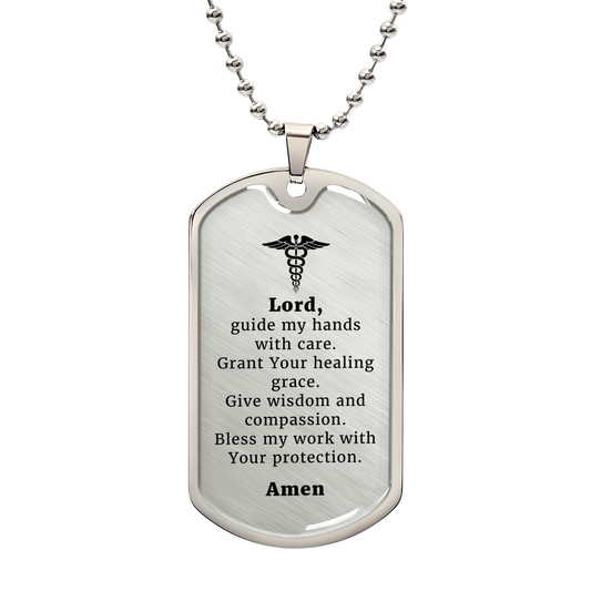 Doctor's Prayer Premium Stainless Steel or 18k Gold Dog Tag Necklace with 24" Chain