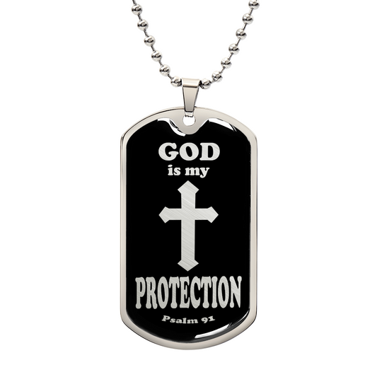 God is My Protection Psalm 91 Necklace Dog Tag Stainless Steel or 18k Gold w 24" Chain-Express Your Love Gifts